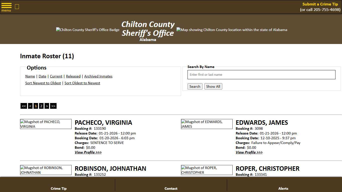 Inmate Roster - Released Inmates Booking Date Descending - Chilton County Sheriff's Office