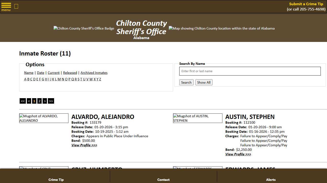Inmate Roster - Released Inmates - Chilton County Sheriff's Office